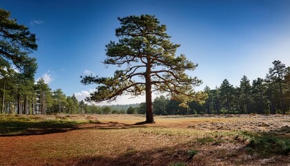 Obraz premium Pine trees are hardy, adaptable conifers with long, slender needles. They thrive in various climates and are popular in forestry and ornamental plantings.