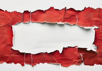 Torn Red Paper Frame with White Background