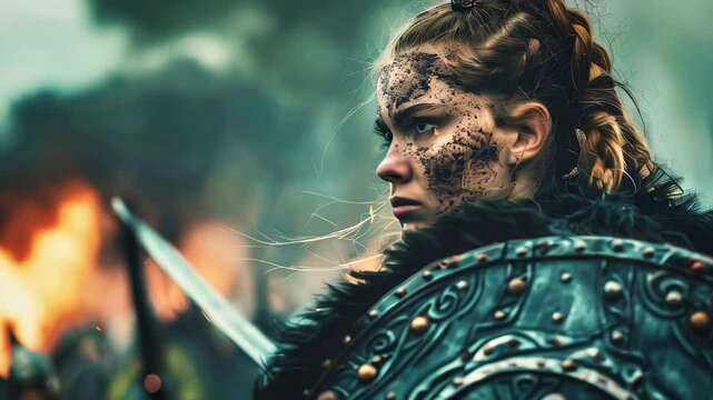 Young viking warrior woman