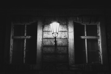 Vintage lanterns on night streets
