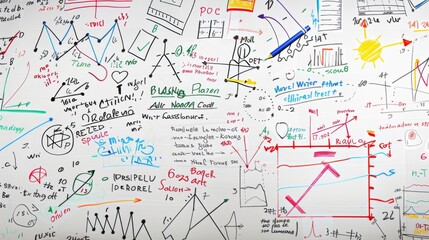 Whiteboard Covered In Notes And Doodles.