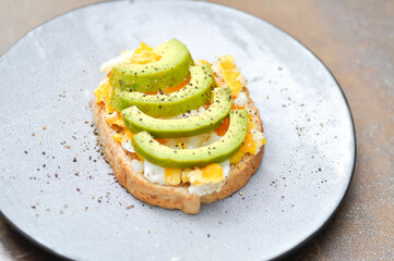 bread with egg and avocado topping