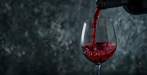 Red Wine Pouring Into Glass with Dark Background