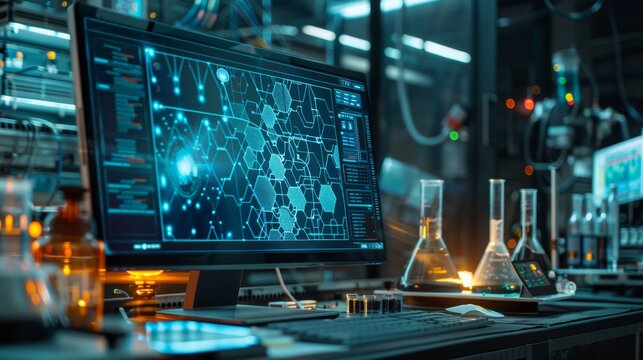 Computer and Laboratory Equipment in a Modern Laboratory.