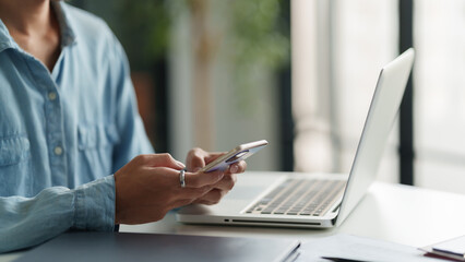 Businesspeople thoughtful using smartphone browsing internet