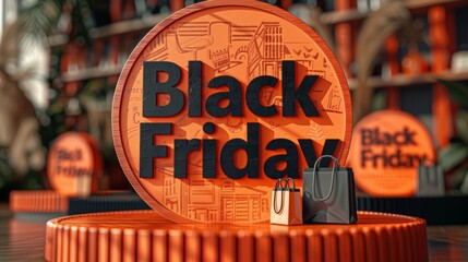 A Black Friday sale banner template with a catwalk and shopping bags. A photo for web design dedicated to Black Friday.