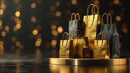 A Black Friday sale banner template with a catwalk and shopping bags. A photo for web design dedicated to Black Friday.