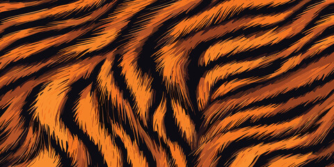 Abstract Tiger Skin Pattern Vector Illustration Inspired By Nature. Animal Striped Skin Fur Pattern Texture Background