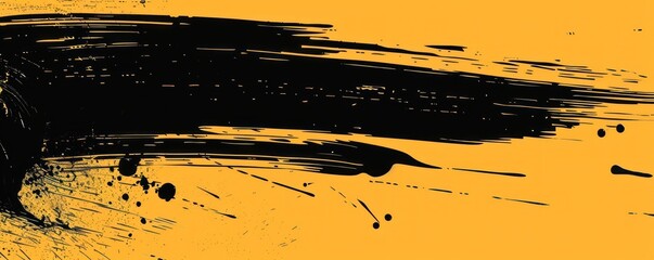 Elegant banner in pastel yellow with abstract black ink brush strokes.