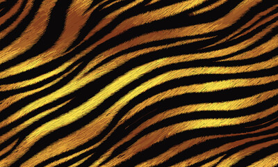 Elegant Tiger Skin Pattern Vector Illustration With Seamless Design. Animal Striped Skin Fur Pattern Texture Background