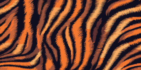 Tiger Skin Pattern Vector Illustration With Exotic Texture. Animal Striped Skin Fur Pattern Texture Background