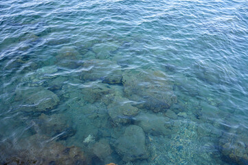 Top​ view​ of blue​ water.​ Water​ splashed​ use​ for​ background.