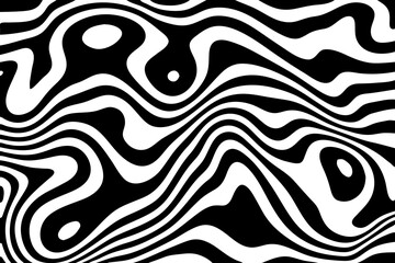 Retro vector groovy striped psychedelic ripple background. Crazy funky VR metaverse futuristic background. Modern streetwear print. Wavy black white rave acid trippy psychedelic retro website backdrop
