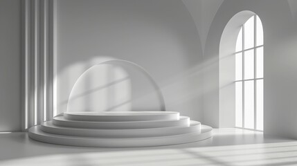 White Minimalist Interior with Platform