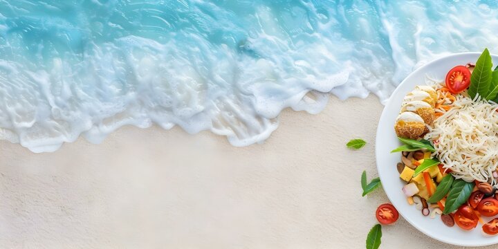 Tropical Wave Theme A Vibrant Caribbean Shore Menu with Colorful Graphics. Concept Tropical Wave Theme, Vibrant Caribbean Shore, Colorful Graphics, Menu Design