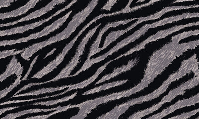 Black Tiger Skin Pattern Vector Illustration Wild Texture. Animal Striped Skin Fur Pattern Texture Background