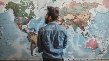 Obraz premium Man Looking at World Map.