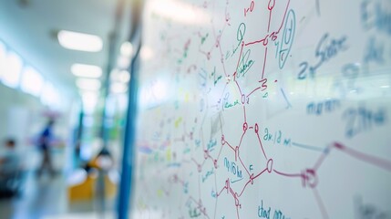 Blurred Office Whiteboard with Handwritten Notes.