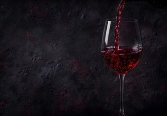 Red Wine Pouring into Glass on Dark Background