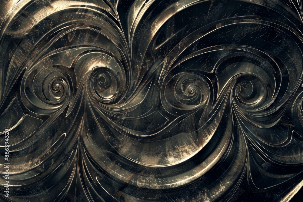 Poster Digital noise creating intricate swirl patterns on a black background, Digital noise forming abstract patterns and swirls