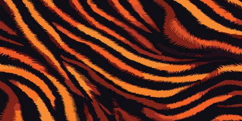 Luxury Tiger Skin Pattern Vector Illustration Exotic Texture Seamless Design. Animal Striped Skin Fur Pattern Texture Background