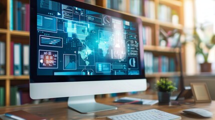 Modern Computer with Data Analytics Screen.