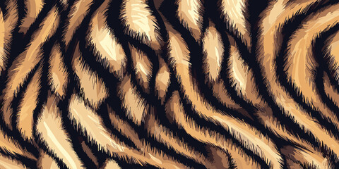 Tiger Skin Pattern Vector Illustration Wild Texture. Animal Striped Skin Fur Pattern Texture Background