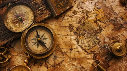 Antique Compass and Map.