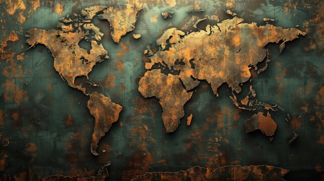 World Map on Rusty Metal.