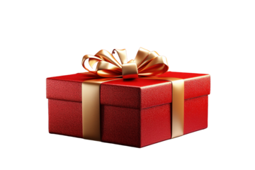 A Classic Red Gift Box With A Golden Bow on a White or Clear Surface PNG Transparent Background