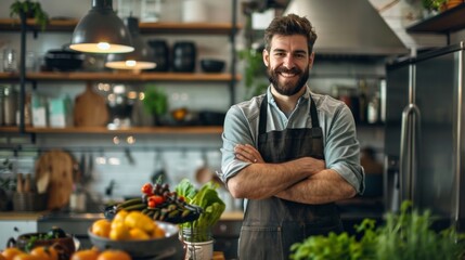 Fototapeta premium Smiling Chef in a Modern Kitchen