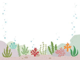 Hand drawn marine plants and underwater background illustration.