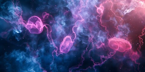 Glowing Jellyfish in Abstract Ocean Water, Marine Life