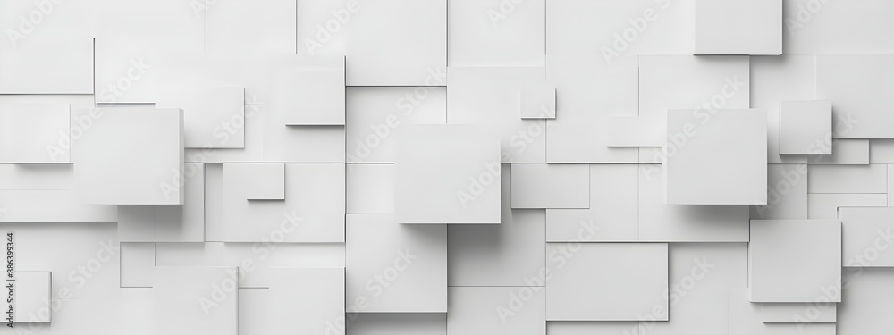 Poster white background with geometric pattern of squares and cubes, 3d rendering. minimalist design for we