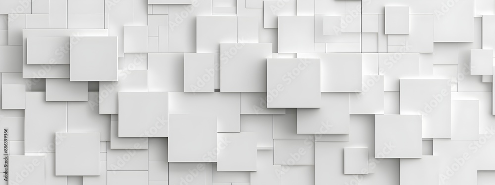 Poster white background with geometric pattern of squares and cubes, 3d rendering. minimalist design for we