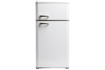 A Pristine White Retro Refrigerator Stands Ready For Culinary Adventures on a White or Clear Surface PNG Transparent Background