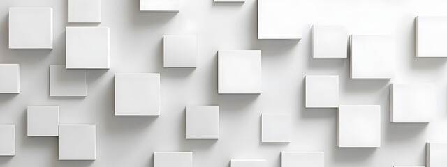 Obraz premium White background with geometric pattern of squares and cubes, 3D rendering. Minimalist design for web banner or presentation