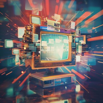 Old television set showing programmatic advertising concept with light trails