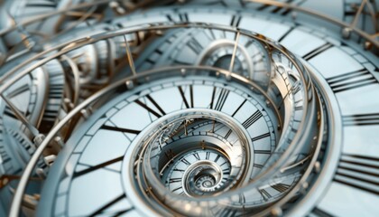 Obraz premium Abstract Innovative AI-Generated Illustration of a Spiral Clock Racing Against Time, Symbolizing Deadline Pressure and the Passage of Time, AI-Generated, 4K High-Resolution Wallpaper.