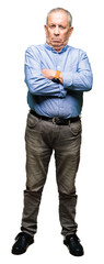 Handsome senior businesss man wearing elegant shirt skeptic and nervous, disapproving expression on...