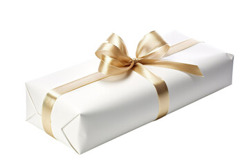 A Gleaming Gold Ribbon Adorns a Pristine White Gift Box on a White or Clear Surface PNG Transparent Background