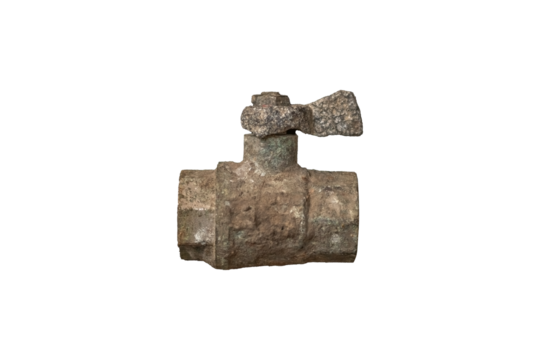 Corroded, old valve with a weathered handle is isolated.