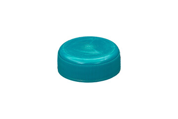 Cyan plastic HDPE cap from drinking water bottle isolated.