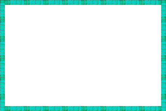 Square frame lined with ceramic cyan tiles is isolated.	