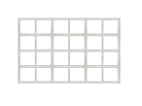 A large white window with many sections inside is isolated.	