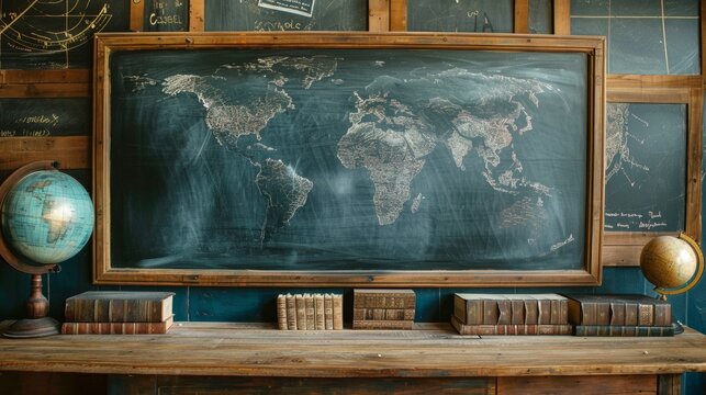World Map on Blackboard. - Powered by Adobe