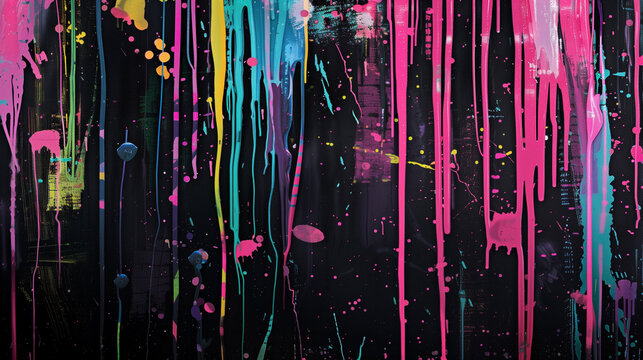 Fototapeta Digital Black Background: Dripped Art and Dirty Graffiti" "Urban Digital Art: Black Background with Dripped Graffiti"
