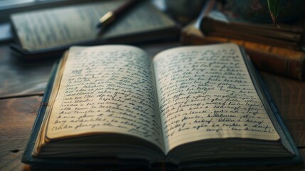 Obraz premium Open Vintage Diary with Handwritten Notes.