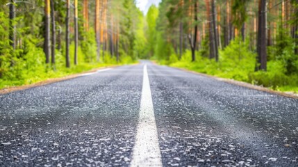 Obraz premium Straight road through forested landscape in summer day