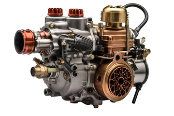 Fototapeta premium A Close-Up View of a Polished, Shiny, and Gleaming Engine on a White or Clear Surface PNG Transparent Background